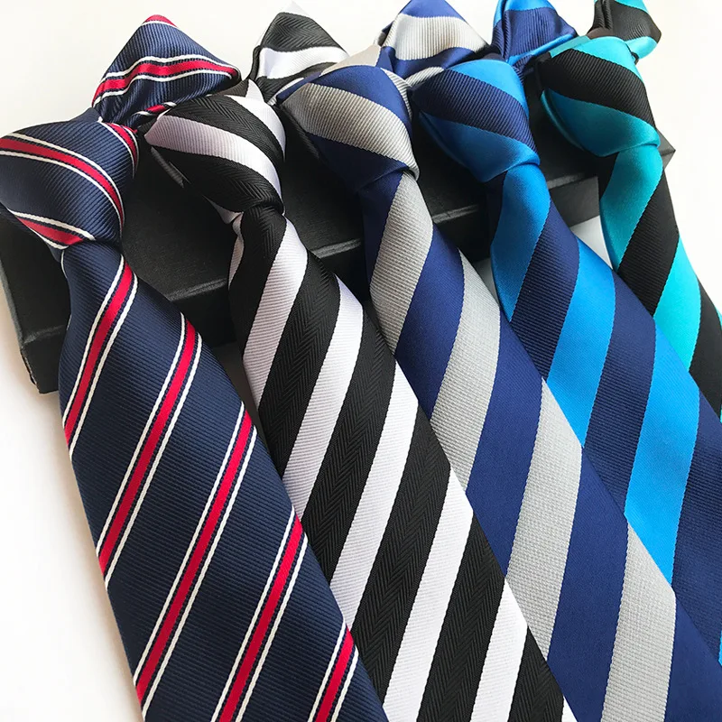 Fashion 8cm Silk Tie Red Balck Bule Stripe Jacquard weave Necktie for Men Business Wedding Party Formal Neck Ties Accessories