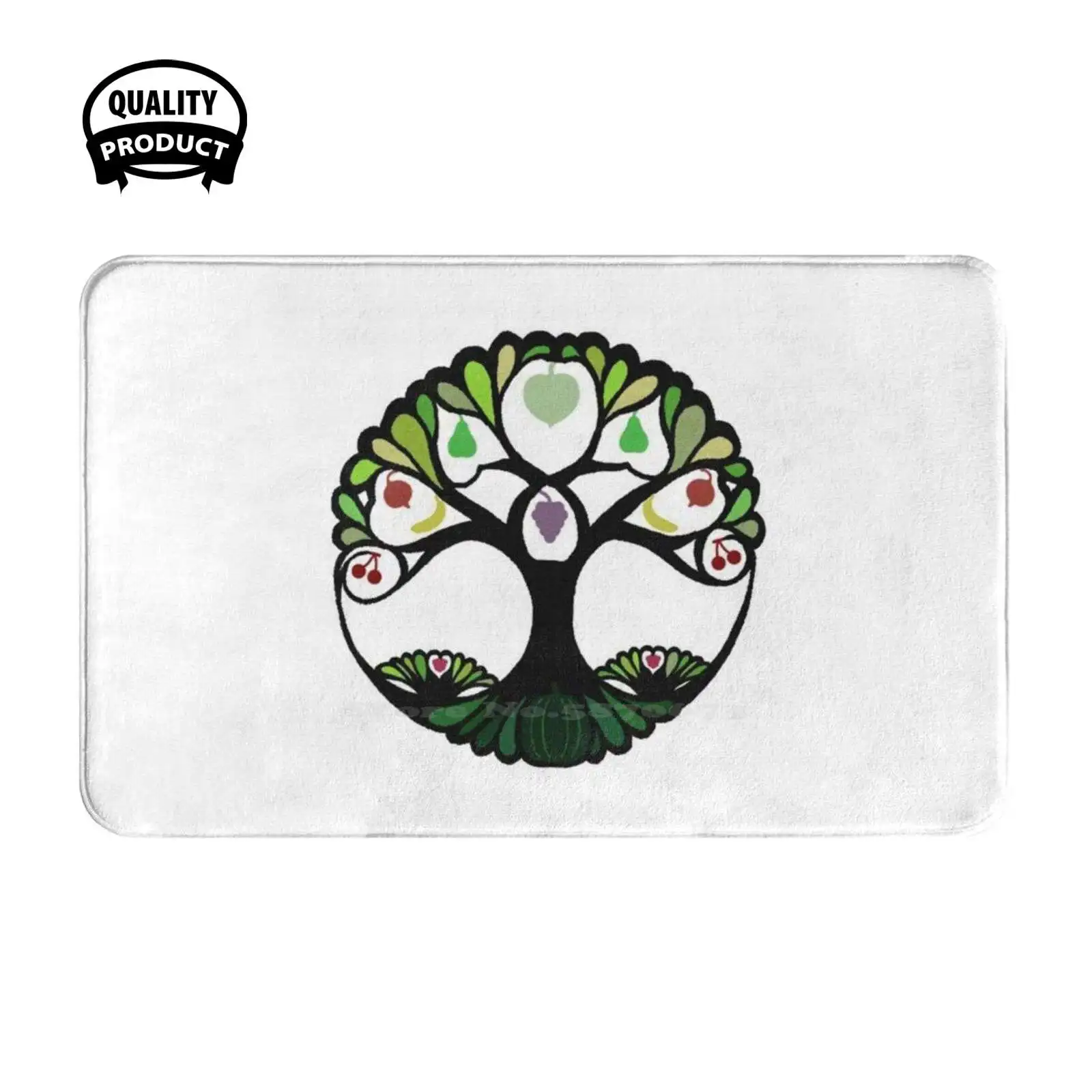 Tree Of Life | Black | Soft Cushion Home Carpet Door Mat Car Rug The Vegan Mom Adventure Herbs Tree Of Life Fruit Berries Melons