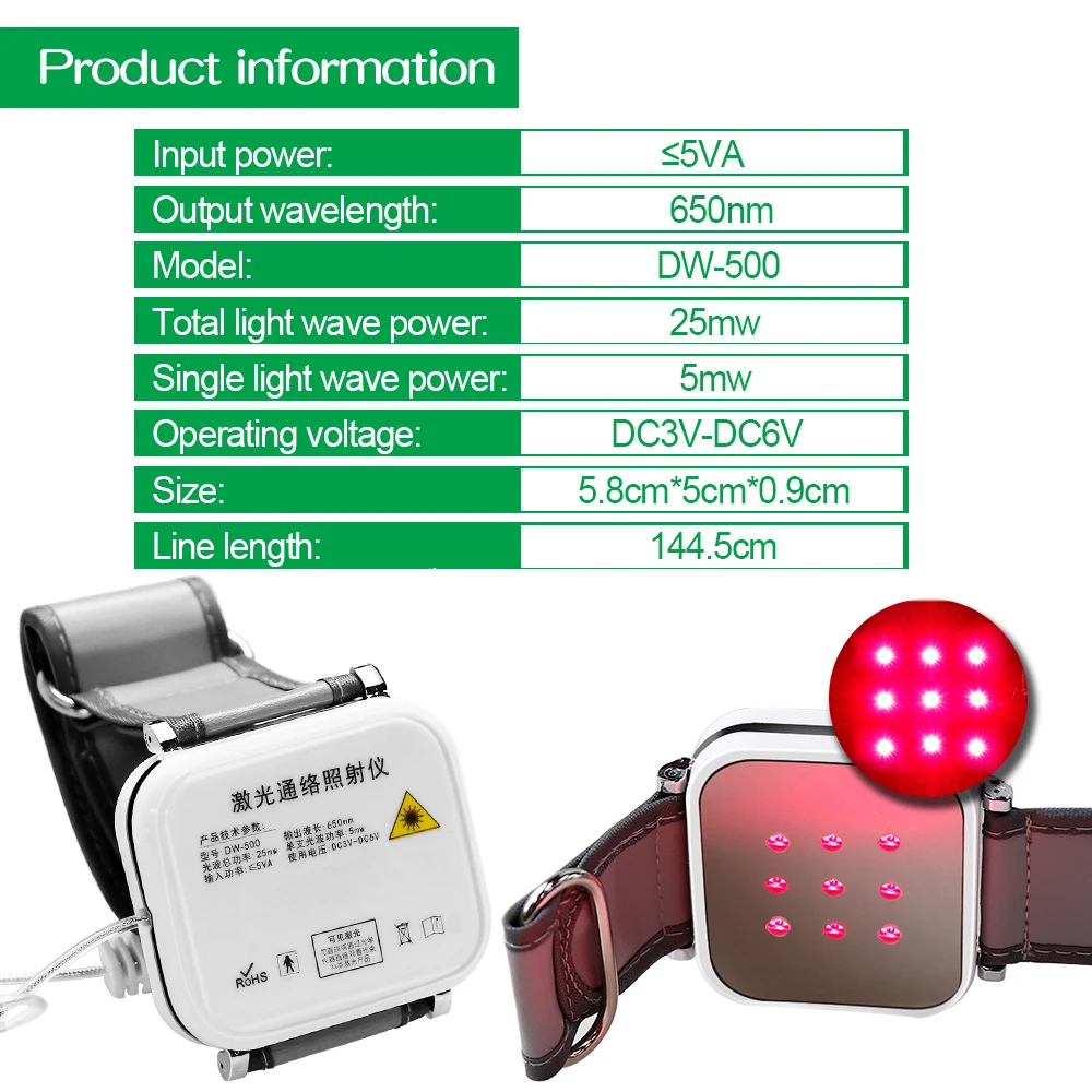 650nm Laser Therapy LLLT Wrist Watch Laser Low Frequency Diabete Hypertension Cholesterol Treatment Diode Watch Laser Irradiator