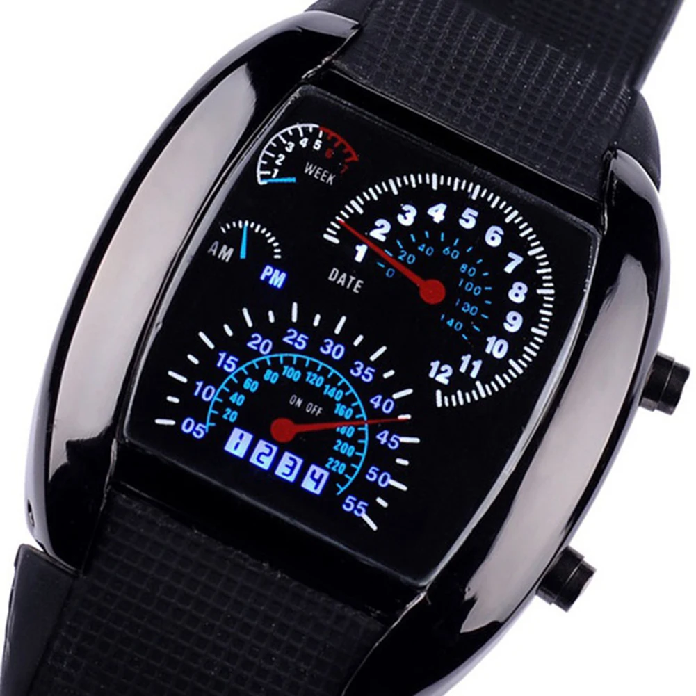 Damen/Herren lässig LED Digital anzeige Silikon band Armaturen brett Sport Armbanduhr