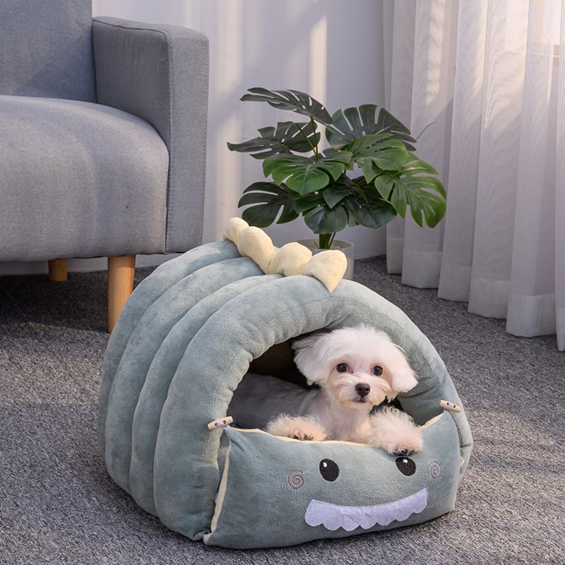 2 In1 Dinosaur Pet Dog House Foldable Cat for Small Dogs Bed Winter Warm Puppy Pads Sofa Removable Sleeping Kennel Nest Products