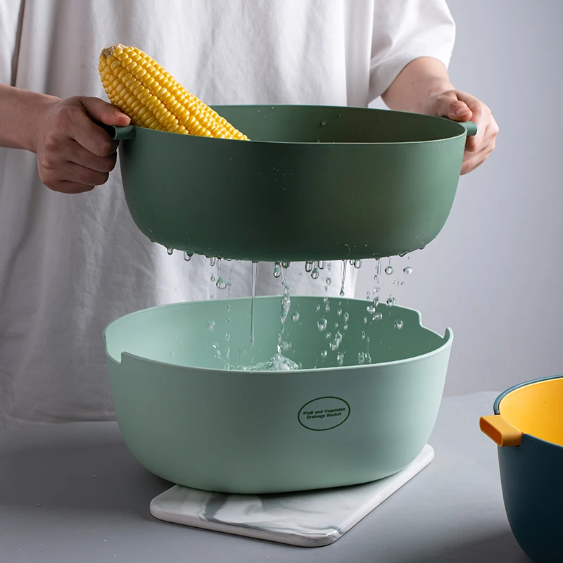 

Двухслойная дренажная корзина, умывальник для мойки овощей, поднос для фруктов, Бытовая пластиковая большая Многофункциональная Корзина для хранения, Набор для творчества
