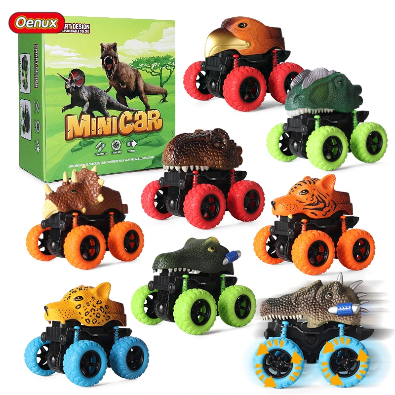 Oenux Elasticity Inertia Car Simulation Jurassic Dinosaur Model T-Rex Wild Animals ABS Cute Vehicle Truck Kids Toy Xmas Gift