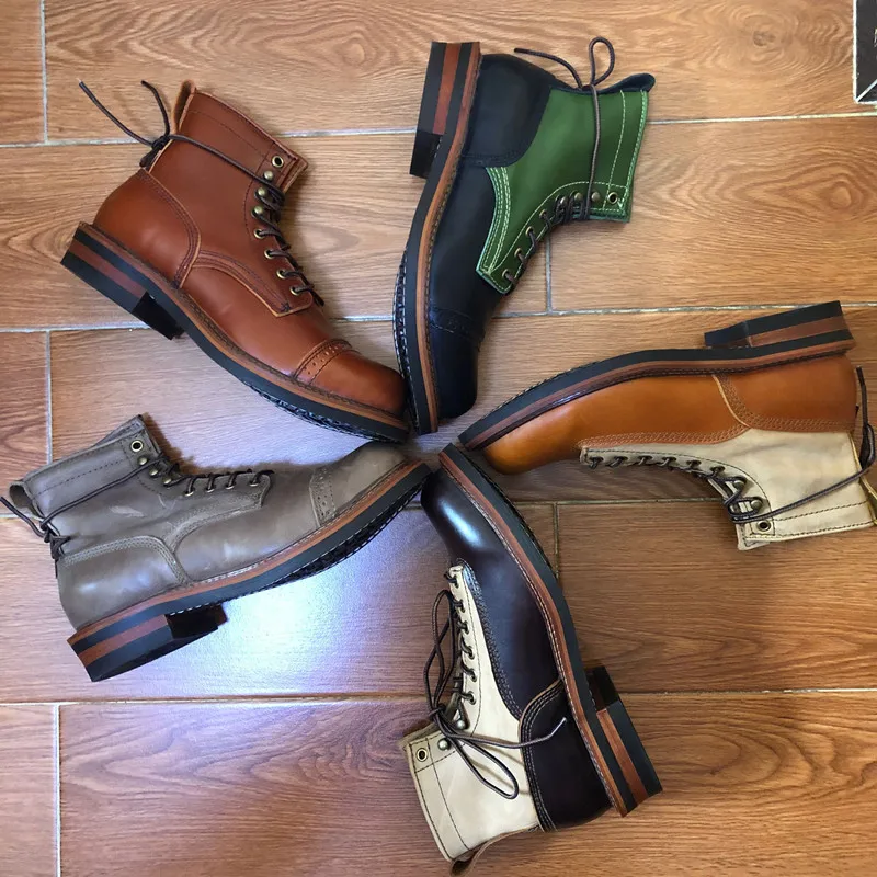 Handmade New Vintage Ankle Boots Genuine Leather Men Casual White Shoes Top Quality Round Toe Men Dress Work Motorcycle Boots