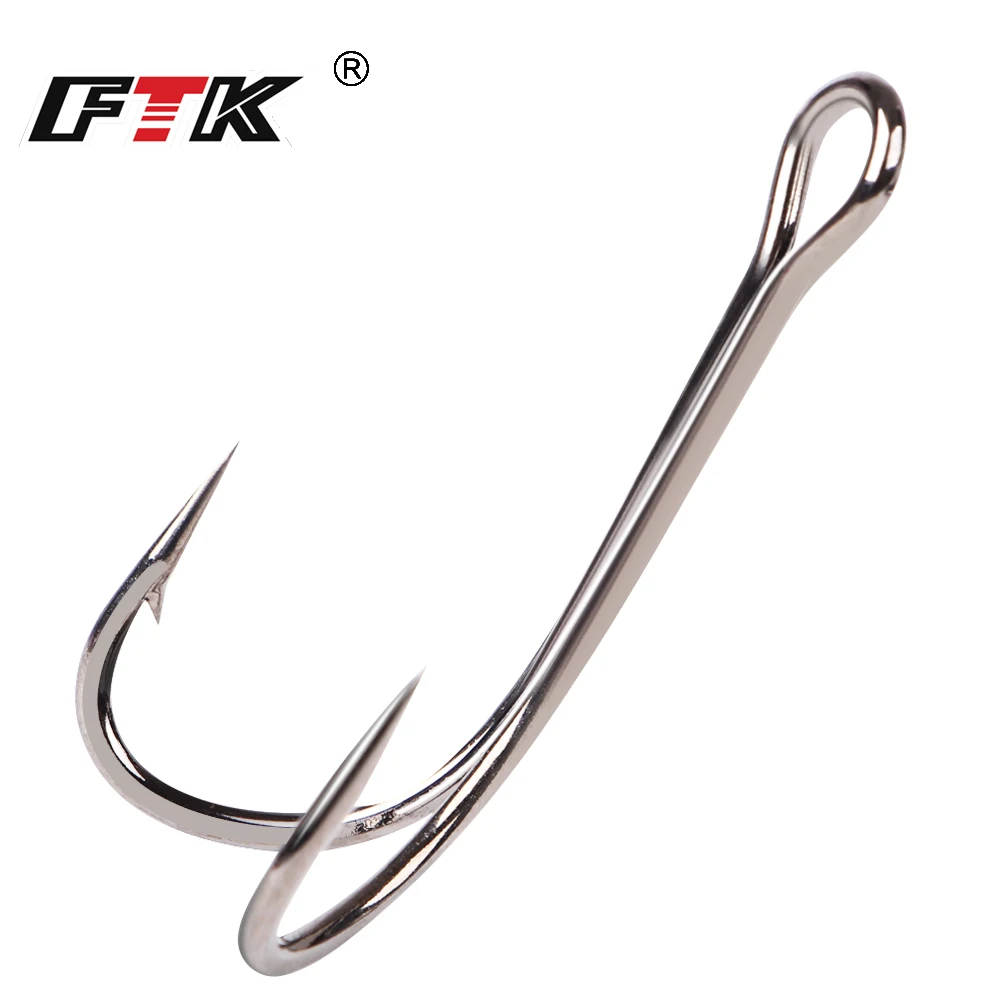 

FTK 10-20pcs Double Hook Frog Lure Fishing High Carbon Steel Hook 3/0-6# Fly Tying Worm Silicone Bait Double Fishing Hook