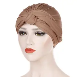 Muslim Fashion Stretch Twist Turban Hat For Women Cotton Turbante Indian Cap Islamic Hijab Bonnet Femme Musulman Head Wraps