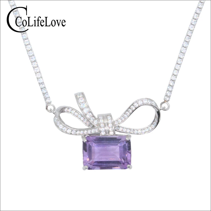 Luxury 925 Silver Amethyst Necklace Pendant for Party 10mm*14mm 5ct VVS Grade Natural Amethyst Pendant Gift for Wife