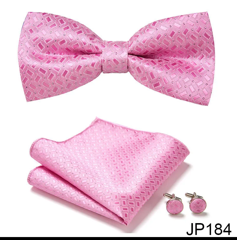Great Quality Silver Office Butterfly Hanky Cufflink Set Bowtie For Men Geometric Hombre Formal Clothing