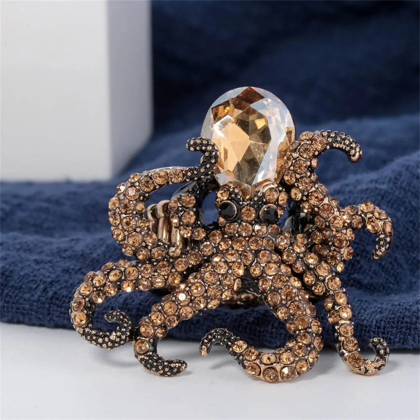 Octopus stretch ring antique gold silver color W crystal fashion scarf jewelry charm gifts for women wholesale dropshipping