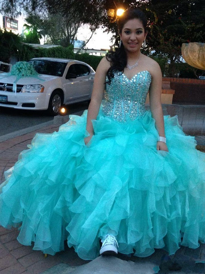 Robe de Quinceanera à paillettes scintillantes avec lacets, robes de Rhde princesse, chérie, bleu cristal, 16 ans, anniversaire, tout ce que vous voulez, nouveau, 2024