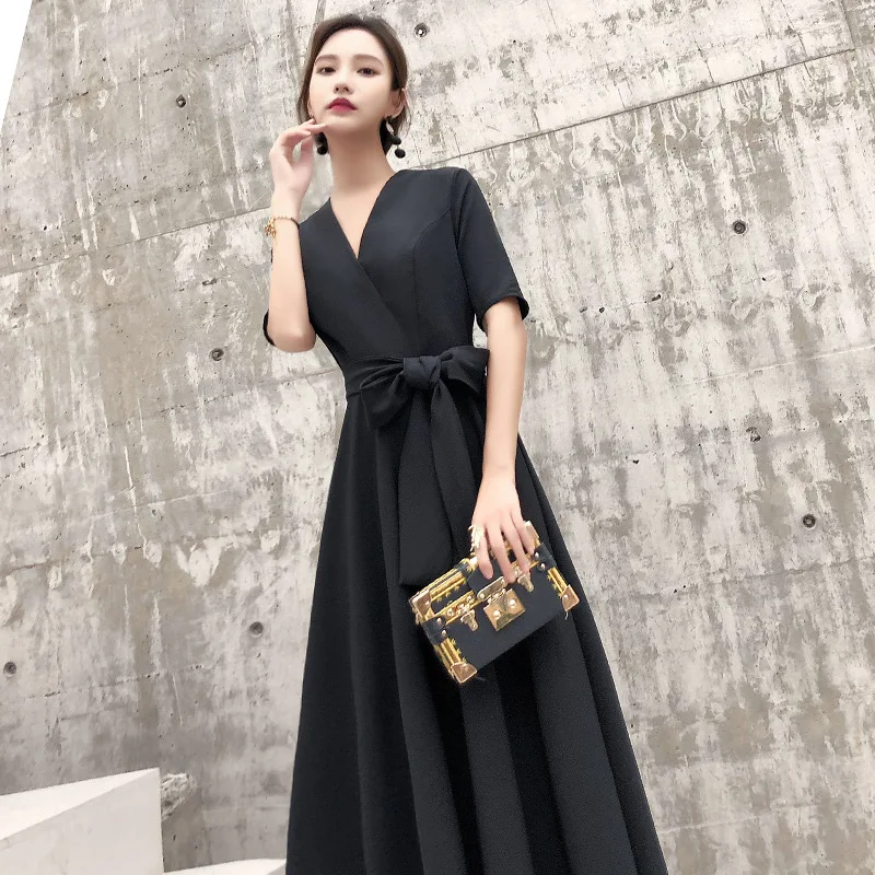

Banquet Black Evening Dress Female 2021 Elegant Annual Meeting Dress Long Temperament Birthday Party Banquet Costumes A176