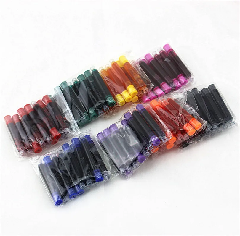 Cartuchos de tinta 3,4mm para caneta-tinteiro, azul ou preto, cor vermelha ou verde, papelaria, escritório, material escolar, escrita, 10pcs