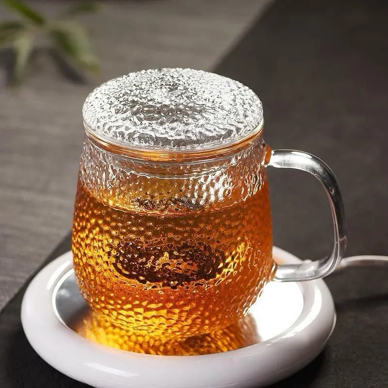 Glass Large Capacity Hammer Pattern with Cover Glass Filter Tea Cup Office Men's Cup Flower Tea Cup Tazas De Ceramica Creativas