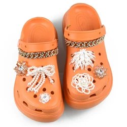 Designer Bling Rhinestone White Pearl Shoe Charms Girls Gold Blue Flower Shoes Decorations Korean Shinny Bow Clog Charms