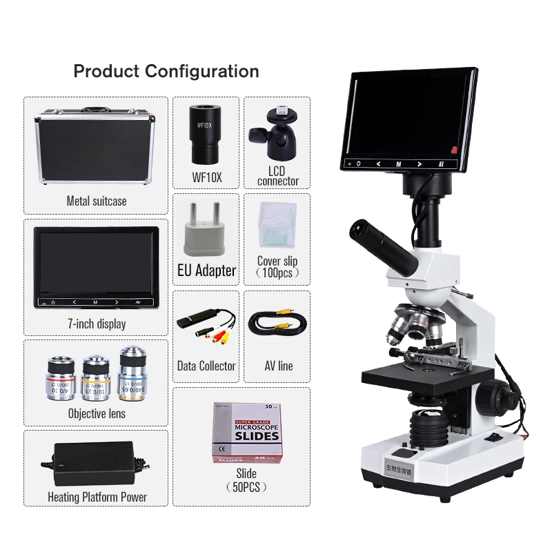 1500X-3000X, TV-type Binocular Professional Biological Microscope + USB 5MP Electronic Digital Lens + 7-inch LCD