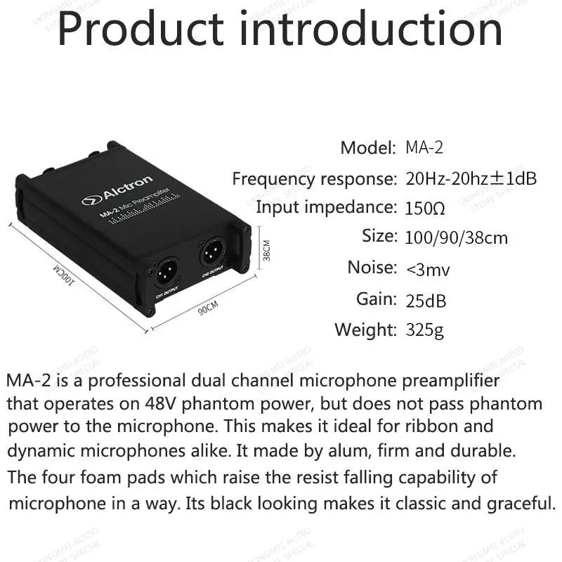 Alctron MA-2 Mic Preamplifier Dual Channel Mic Amp For Ribbon And Dynamic Microphone Amplify Signal With Low Noise And Quiet Out