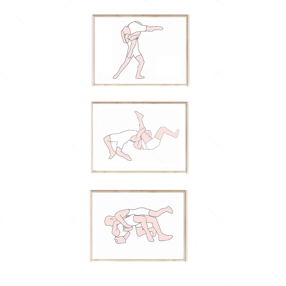Original male wrestler body line art sports minimalism contemporary art print print poster