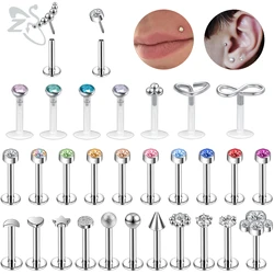ZS 1 PC Plug-in Style 316L Stainless Steel Lip Labret Piercing Star Heart CZ Crystal Ear Helix Tragus Piercings Jewelry 6/8/10MM