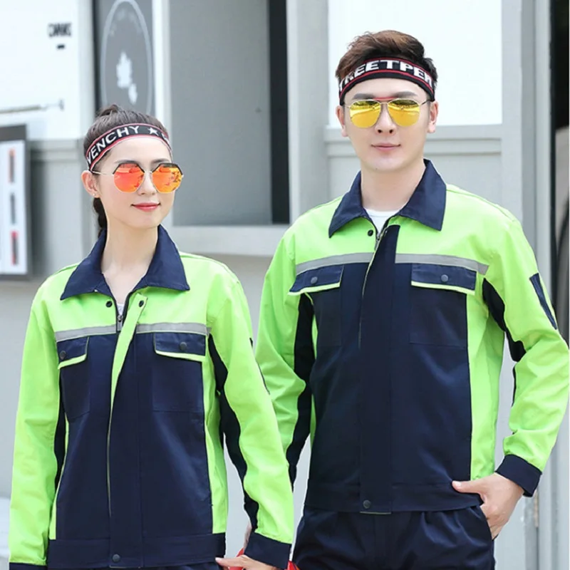Ropa de trabajo de alta visibilidad para primavera, chaqueta de trabajo para hombres y mujeres, monos de trabajo para taller, uniformes, tira reflectante de seguridad, mecánica de reparación de automóviles