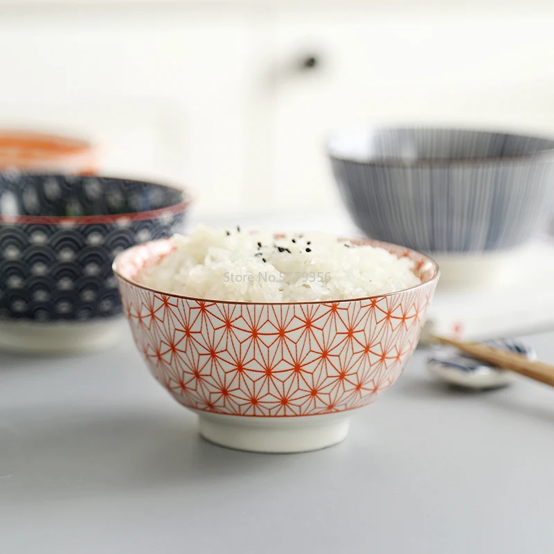 4 Pcs/set 4.5 Inch Rice Bowl Ceramic Tableware Thread Underglaze Color Support Oven and Dishwasher