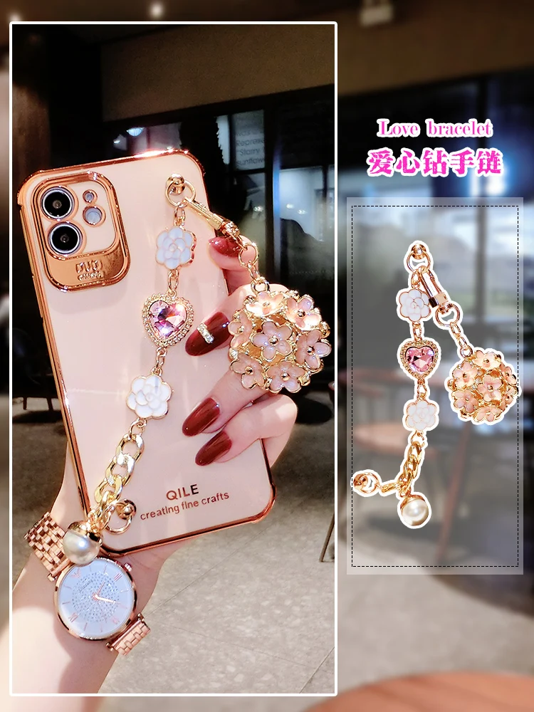 Fashion Electroplating Bracelet Female Soft Case For Iphone 11 12 Pro Max Mini 7 8 Plus Xr X Xs Se 2 Flowers Phone Cover Fundas