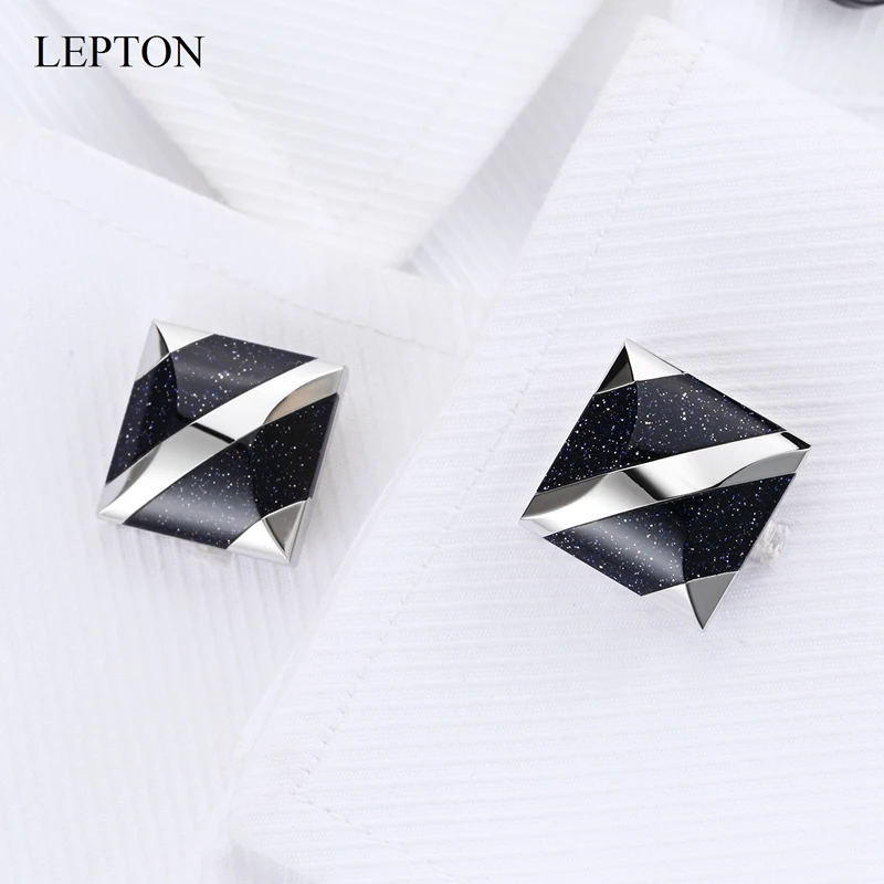 

Low-key Luxury Star Stone Cufflinks for Mens Shirt Cuffs Cufflink High Quality Square Blue Sandstone Cuff links With Box