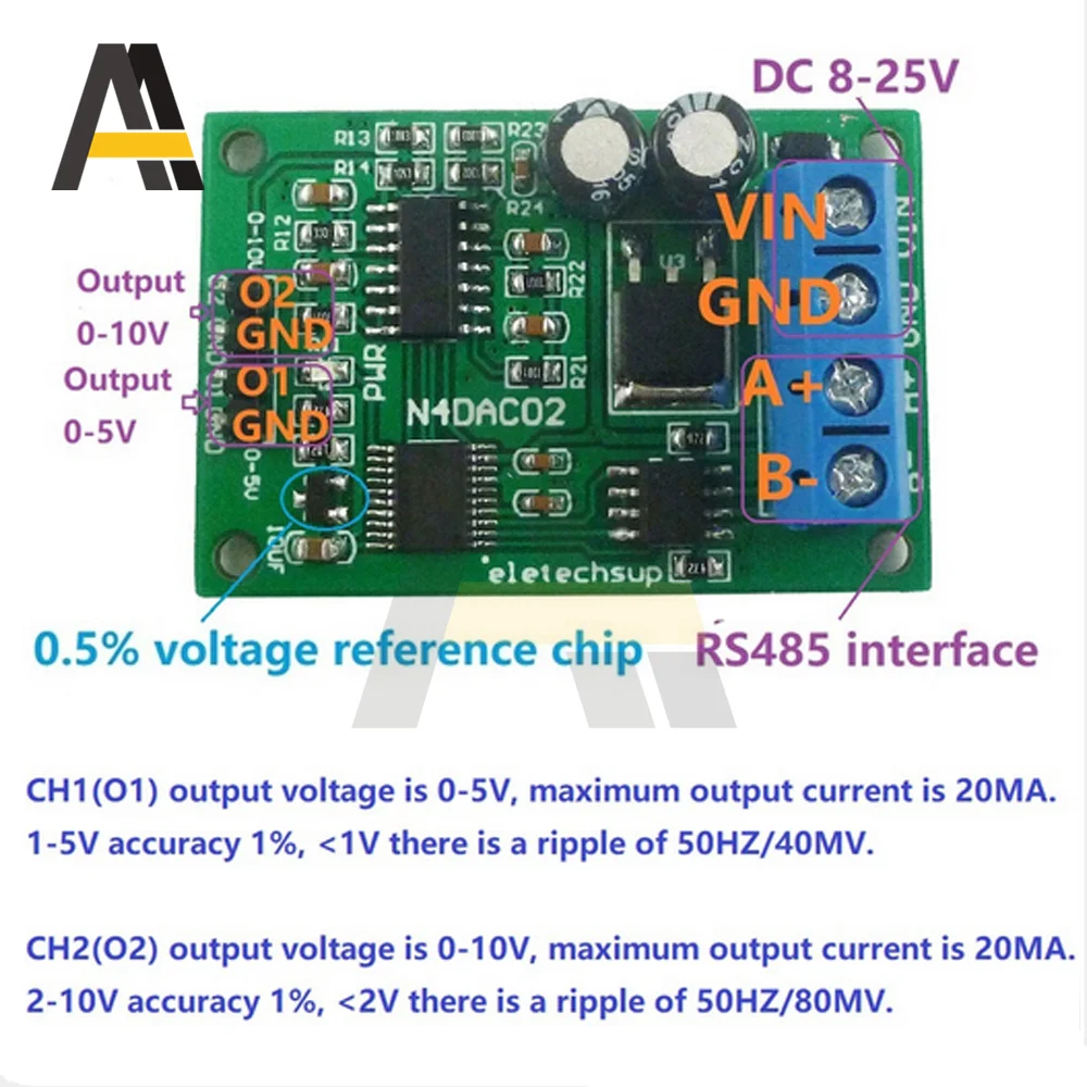 DC 12V 0-5V 0-10V Voltage Signal Generator 2CH PWM DAC Converter Module RS485 Modbus RTU for PLC Measuring Instruments