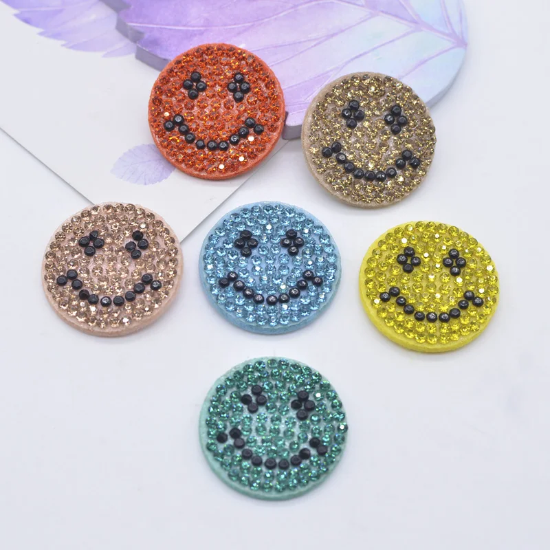 12Pcs/lots Colorful Smile Crystal Round DIY Patches Rhinestone Heat Crwon Stick-on Applique Clothes Making Jewelry Accessories