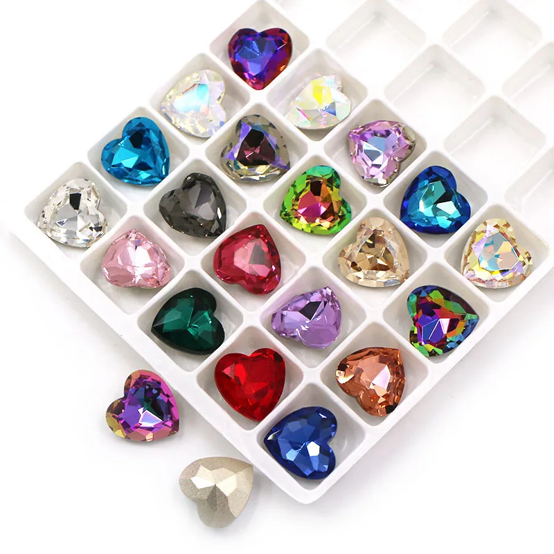 Jewelry Making High Quality Glass Crystal Strass Heart Shape Pointback Rhinestones Glue On Nail/Necklaces/Bracelets/Earrings