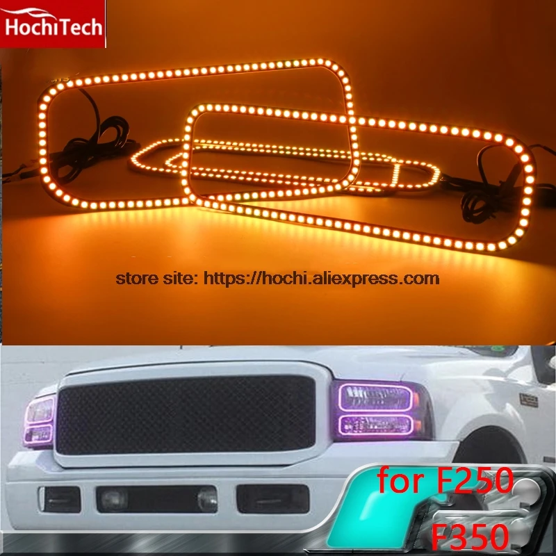 HochiTech RGB Multi-Color LED Angel Eyes  Rings super brightness car styling For 2005-2007 Ford F250 F-250 F350 F-350