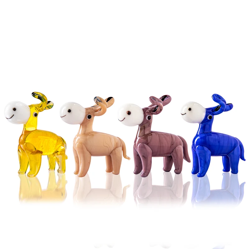 

H&D 4pcs Glass Donkey Animal Figurines Miniature Paperweight Hand Blown Modern Style Craft Home Decoration Accessories Xmas Gift