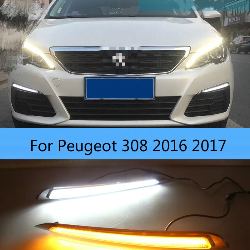 

2 шт. для Peugeot 308 2016 2017 светодиодный DRL Габаритные огни дневного света желтый отложным воротником signa противотуманных фар автомобиля-тюнинг света