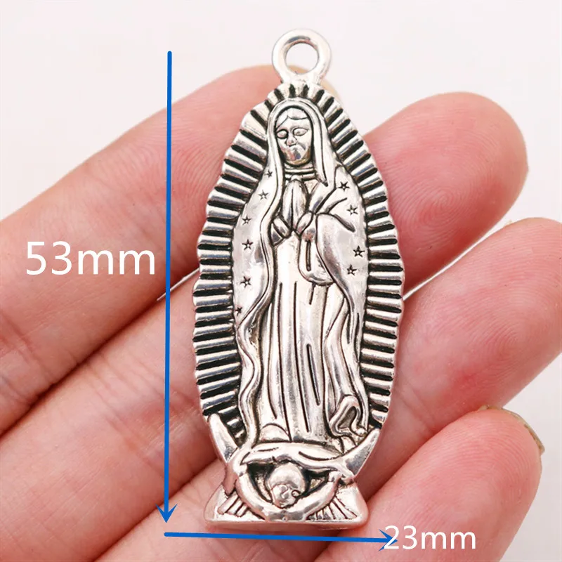 2pcs Silver Plated Large Christian Virgin Mary Metal Pendant DIY Charm Necklace Jewelry Religious Handicrafts Making A2222