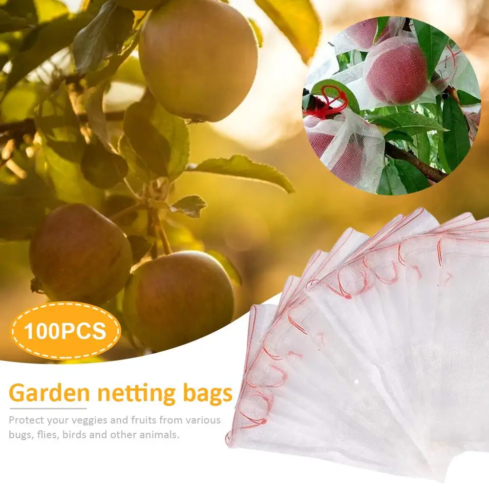 

100PCS NEW Fruit Protection Bags Garden Netting Bags Anti-bird Bug Barrier for Protecting Plant Fruit Flower Vegetable