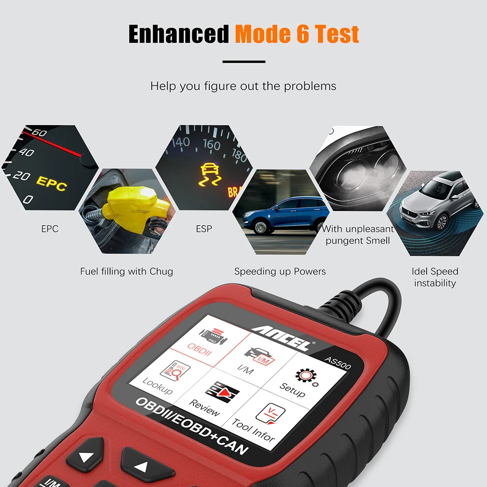 ANCEL AS500 Automotive Code Reader Turn Off MIL Live Data Stream EOBD Diagnostic Tool OBD Auto Scanner Multilingual Free Update