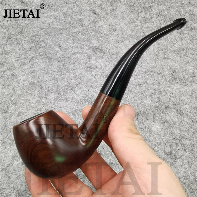 Portable Ebony Smoking Pipe Bent Wooden Tobacco Pipe Filter Grinder Herb Vintage Handmade Pipe Random Engraved Wood Smoke Tool