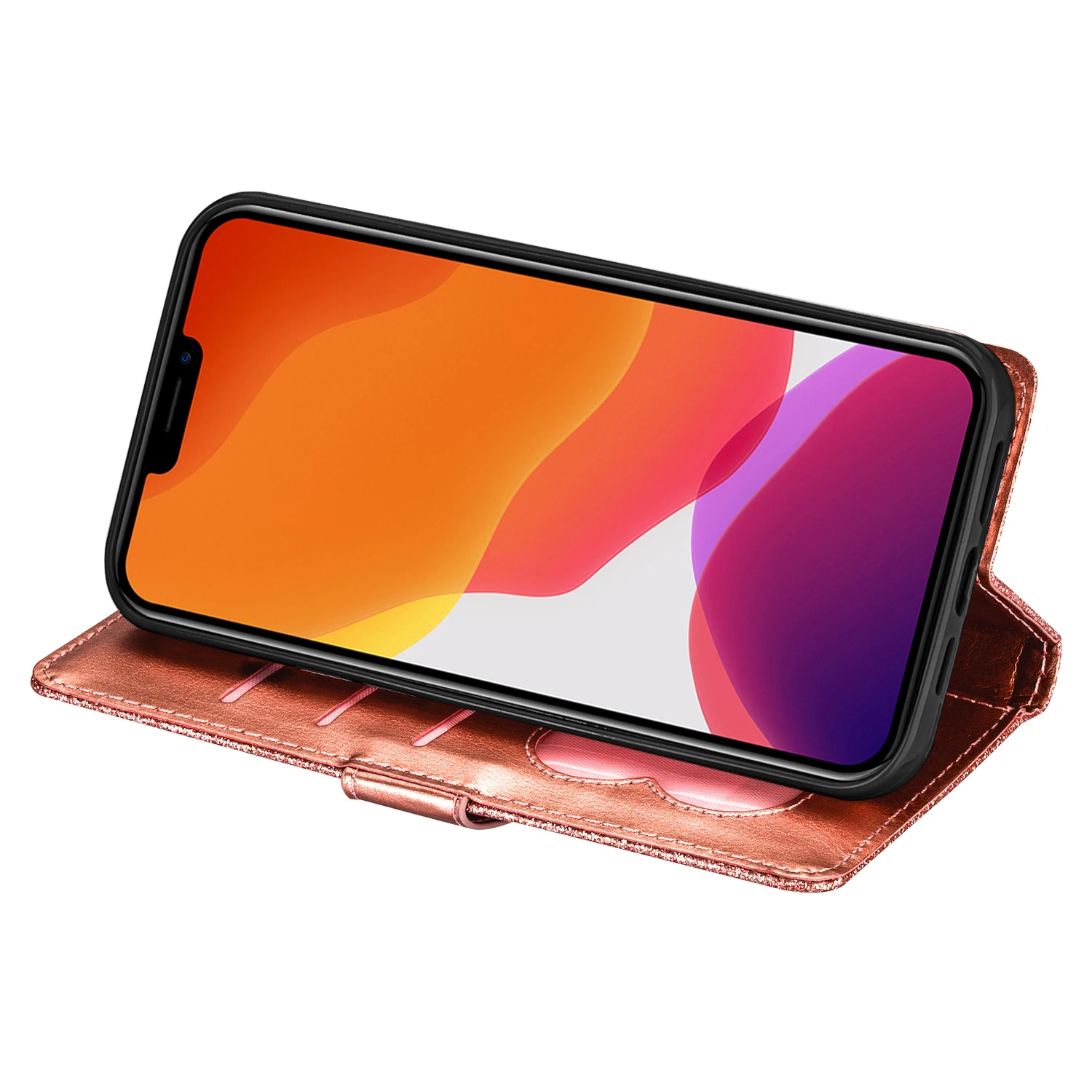 Reißverschluss-Flip-Brieftaschen-Hülle aus Glitzerleder für iPhone 18 17 16 15 14 13 12 11 Pro Max XS XR 8 7 Plus SE 16E Mini Bling Handyhülle – Detail 2
