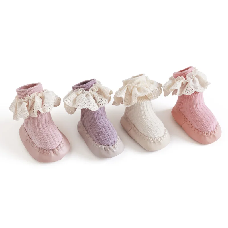 Cute Cotton Lace Infant Baby Socks Anti-slip Boys Floor Socks Baby Girl Newborn Princess Socks Kids Slipper Toddler Socks Shoes