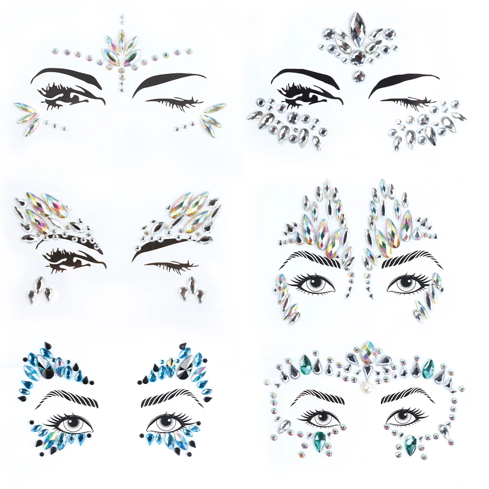 3D Sexy Face Tattoo Stickers Shiny Face Decoration Glitter Fake Tattoo For Woman Party Decoration Makeup Eyeshadow Crystal Stick