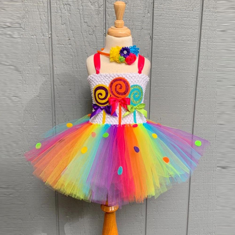 Baby Girls Rainbow Candy Tutu Dress Lollipop Halloween Costumes for Kids Girl Candyland Party Princess Dresses Birthday Outfits