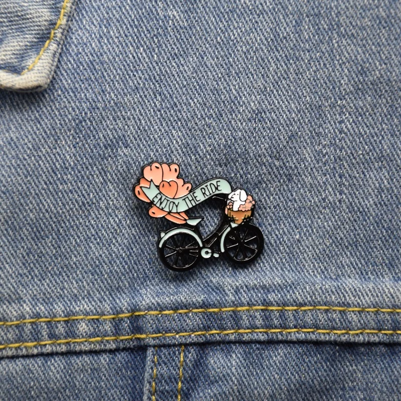 Fashion Cartoon Love Balloon Puppy Bike Badge Creative Enjoy Riding Enamel Brooch Cute Lapel Backpack Jewelry Accessories Gift