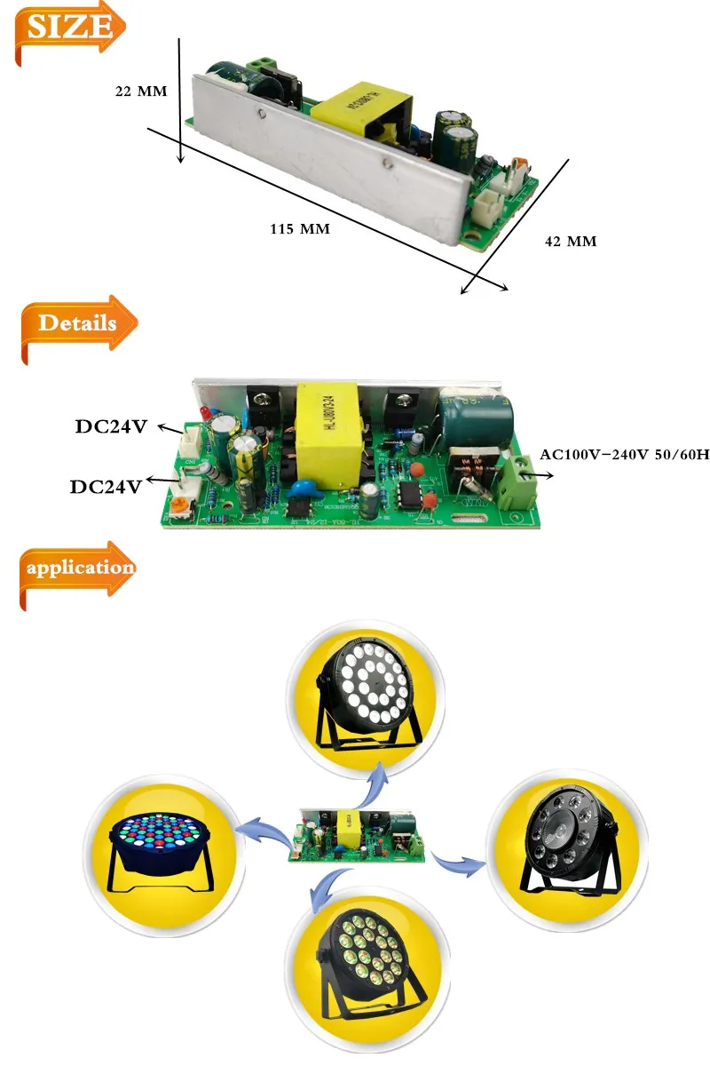 2PCS/ 80W Power DC24V LED flat par use, moving head light power driver