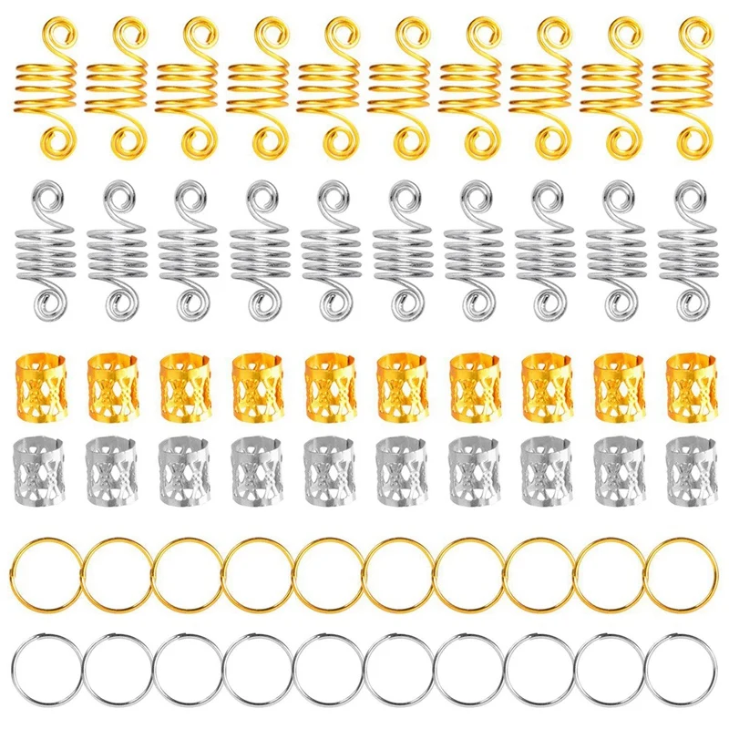 

160pcs/set Mixed Golden Silver Aluminum Dread Locks Dreadlocks Beads Metal Cuffs Hair Decoration Braiding Hair Jewelry