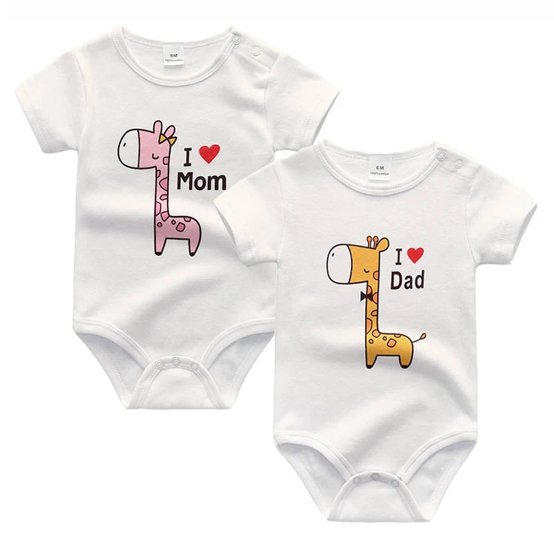 I Love Papa Mama Baby Girl Clothes Newborn 0-24M Unisex Cotton Bodysuits Short Sleeve Baby Boy Clothes Print Roupas de bebe