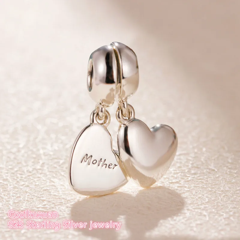 

Mother's Day 100% 925 Sterling Silver Mother & Son Love Dangle Charm two hearts beads Fits Original Pandora bracelets diy