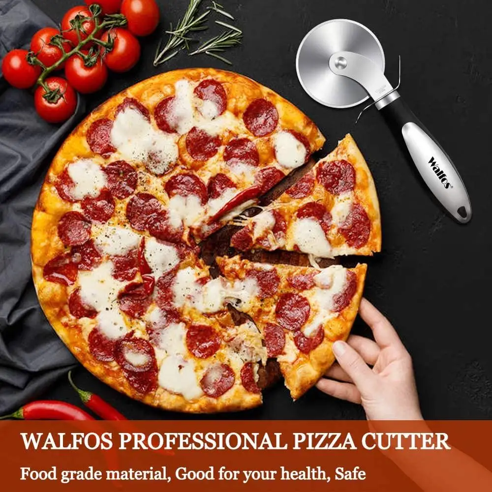 WALFOS 1pcs/2pcs Stainless Steel Pizza Cutter Professional Pizza Cutter Wheel with Anti-Slip Handle for Pizza Waffles Cookies