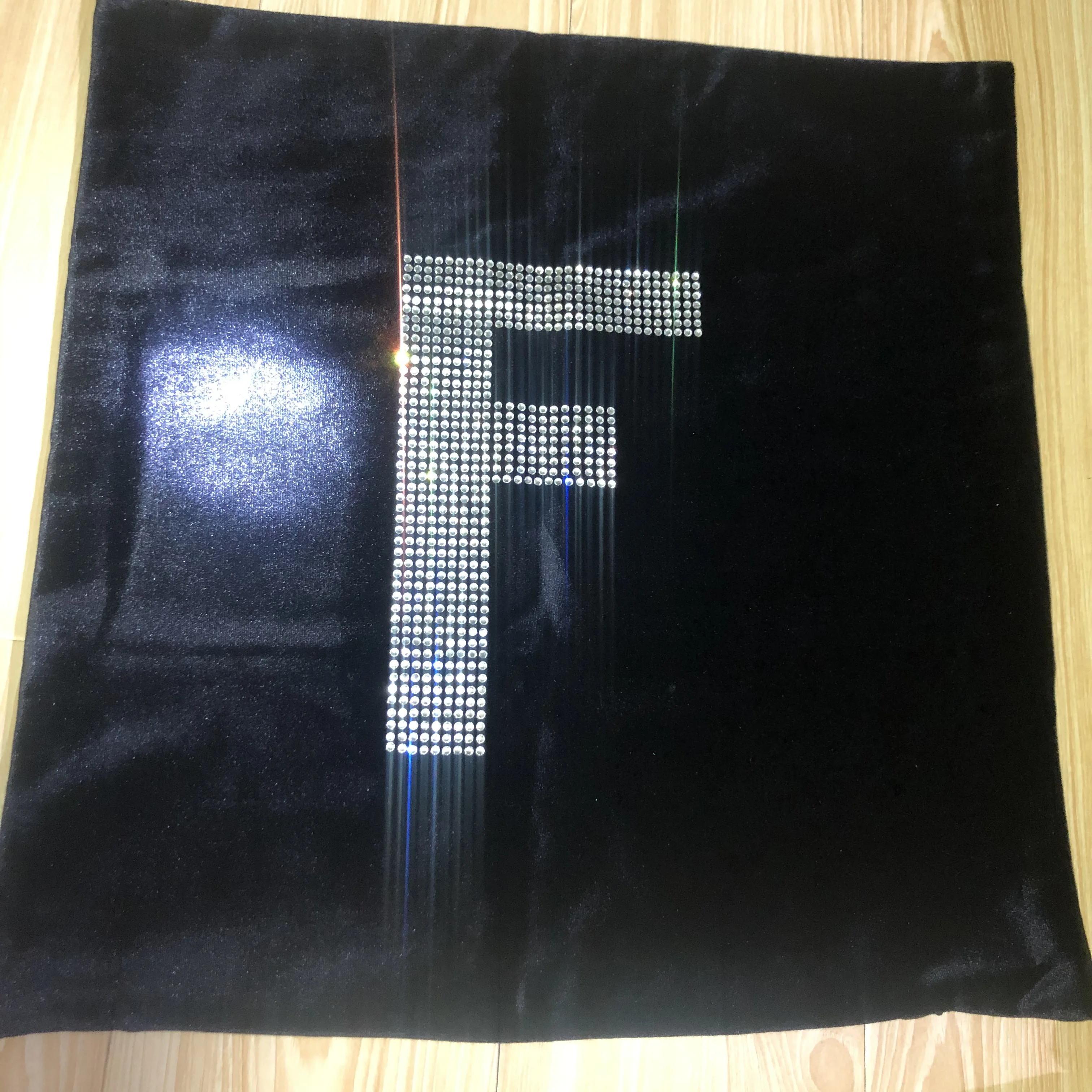 60cm High Quality Velvet Pillow case F pattern Crystal Sparkle Diamond Stones Logo Home Decor Cushions