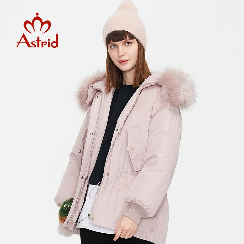 Astrid 2022 New Winter Women\'s coat women parka warm thick fashion Jacket with fox fur hood Waist drawstring female clothing