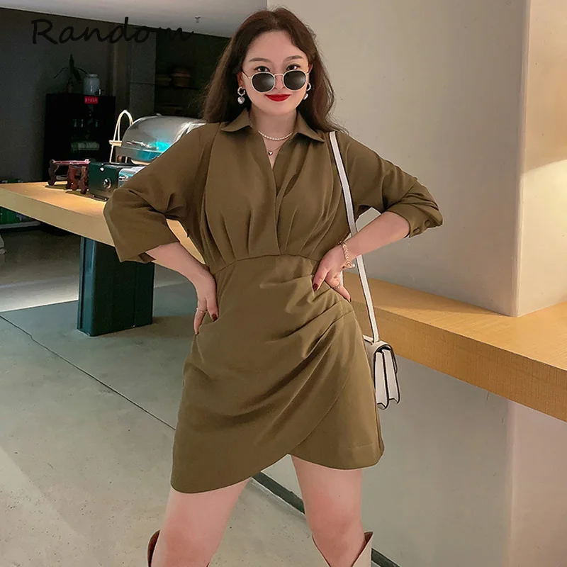 

Plus Size Women Sexy Mini Shirt Dress Long Sleeve Turn Down Collar High Wais Pleated Split Dresses High Street Fashion Clothing