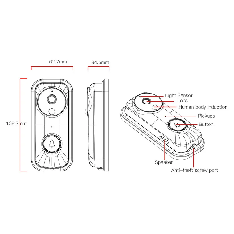 Doorbell Camera Wifi 1080P Video Call Two Way Audio Motion Detection Smart Home Ring Remote Wireless Outdoor Door Bell Camera